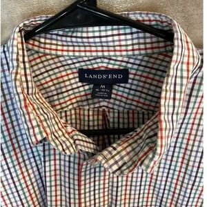 🚀 Lands' End Plaid Button‎ Down Shirt Mens M Long Sleeve Collared Career Casual
